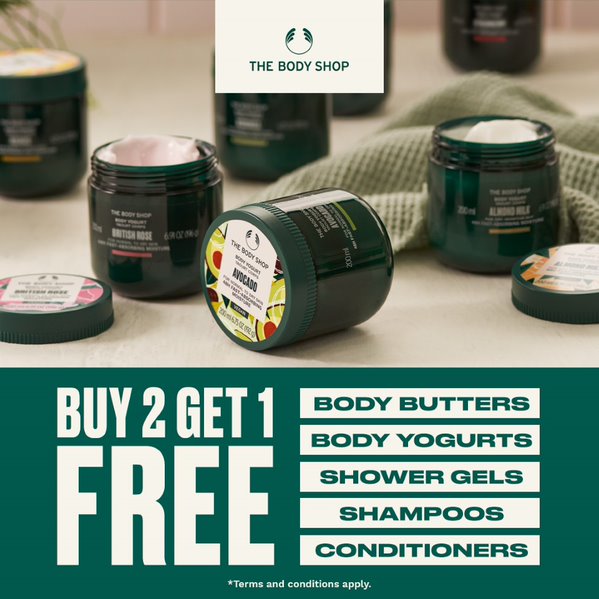 Buy 2 Get 1 Free! Body Butters, Body Yogurts, Shower Gels, Shampoos and Conditioners! icon