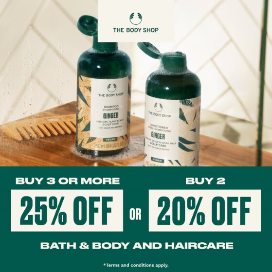 Buy 3 or more Body Care or Hair Care items, get 25% off – OR – Buy 2 and get 20% off! icon