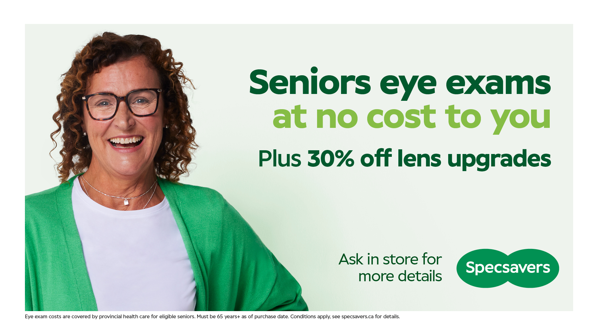 Senior Eye Exams at No Cost & 30% off Lens Upgrades! icon