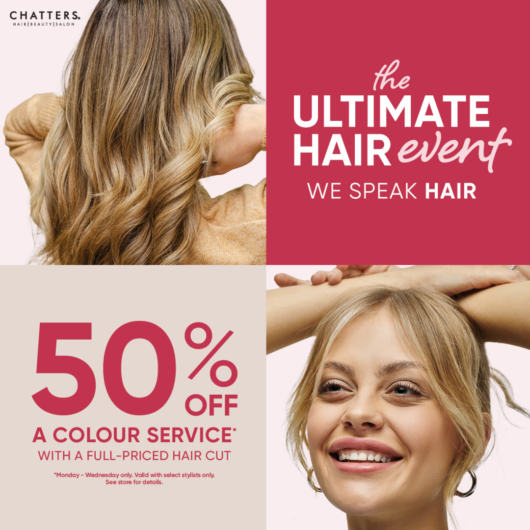 Enjoy 50% off a colour service with a full-price haircut at Chatters! icon