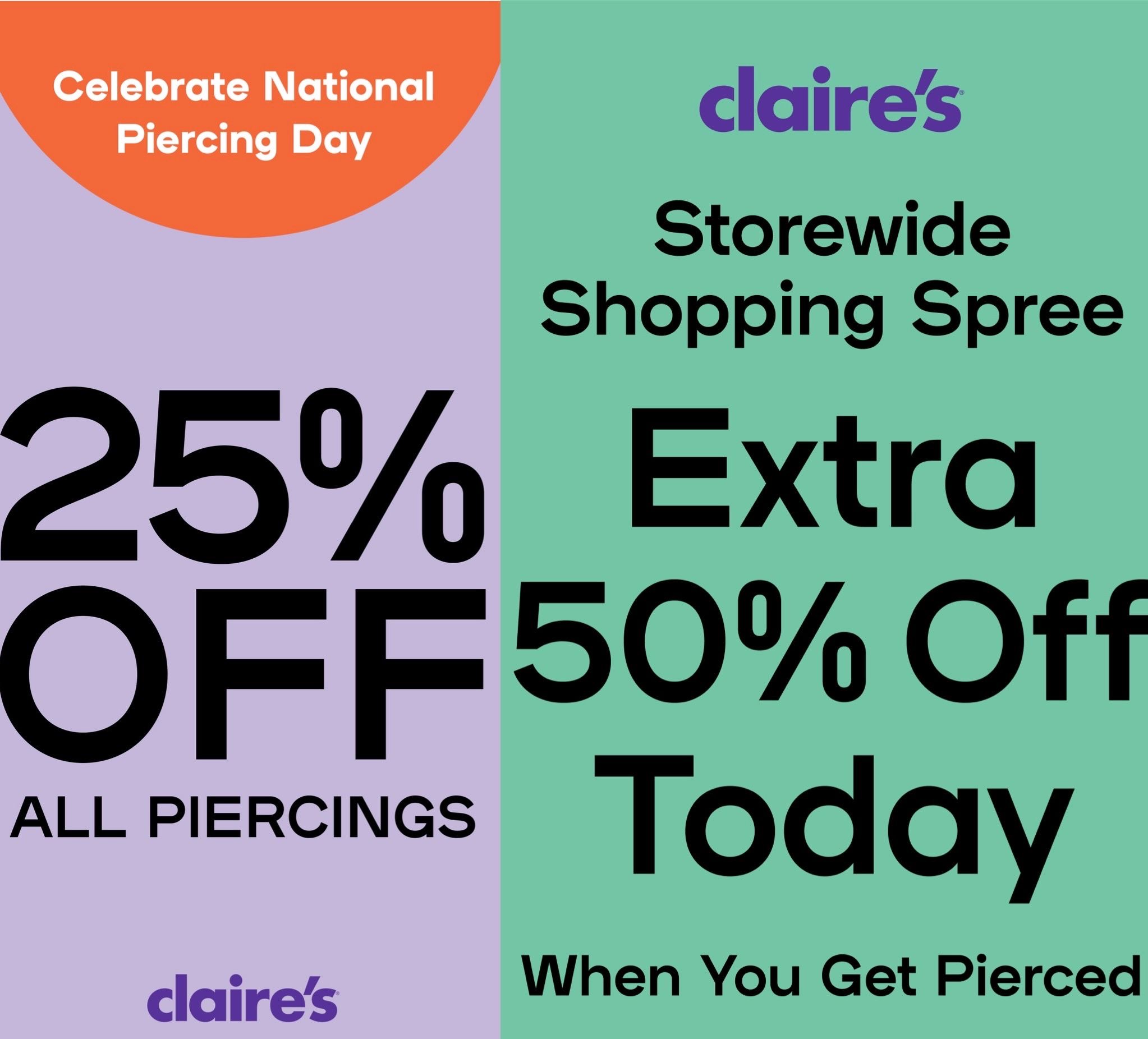 25% off Piercing Packages &amp; 50% off Shopping Spree icon